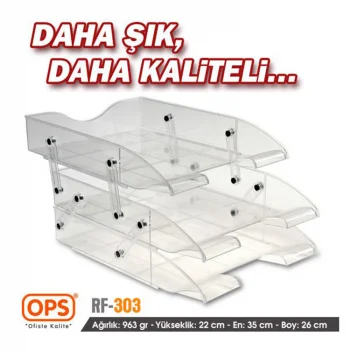 Ops 3lü Hareketli Evrak Rafı Şeffaf 4-rf303tr-5ops
