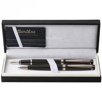Scrikss Dolma + Tükenmez Kalem 38 İkili Set Mat Siyah Lüks Kutu