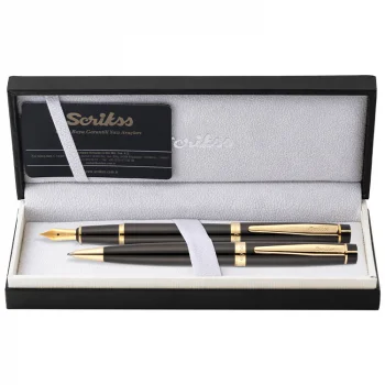 Scrikss 38 Dolma + Tükenmez Kalem İkili Set Siyah Altın