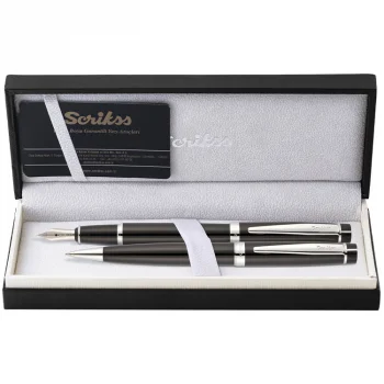 Scrikss 38 Dolma + Tükenmez Kalem İkili Set Siyah Krom