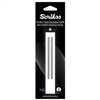 Scrikss Tükenmez Kalem Refil D1 Medium Kısa Mavi 2li