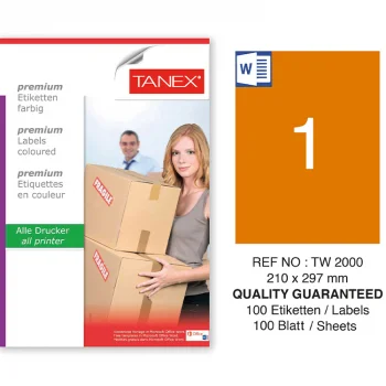 Tanex Lazer Etiket Tw-2000 210*297 Mm Floresan Turuncu 100 Adet