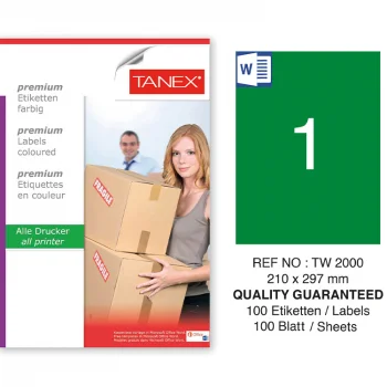 Tanex Lazer Etiket Tw-2000 210*297 Mm Floresan Yeşil 100 Adet