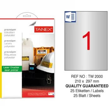 Tanex Lazer Etiket Tw-2000 210*297 Mm Sılver 25 Adet