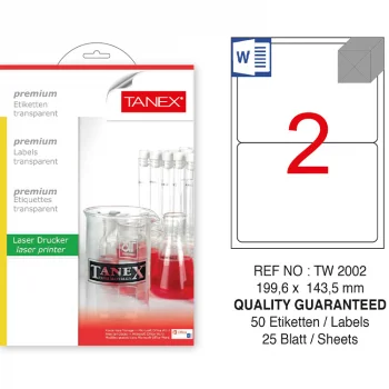 Tanex Lazer Etiket Tw-2002 199,6*143,5 Mm Şeffaf