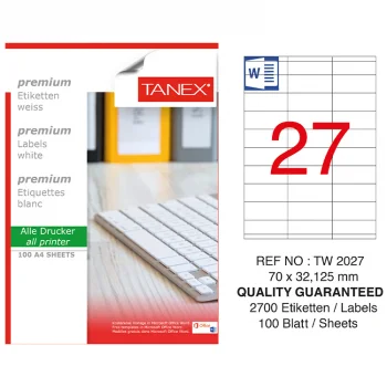 Tanex Lazer Etiket Tw-2027 70*32 Mm Beyaz 100lü