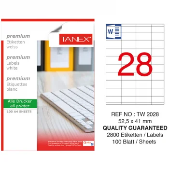 Tanex Lazer Etiket Tw-2028 52.5*41 Mm Beyaz 100lü