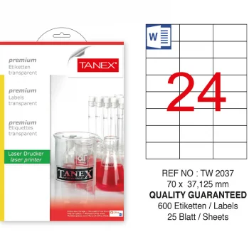 Tanex Lazer Etiket Tw-2037 70*37.125 Mm Şeffaf 25li