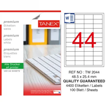 Tanex Lazer Etiket Tw-2044 48.5*25.4 Mm Beyaz 100lü