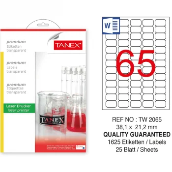 Tanex Lazer Etiket Tw-2065 38.1*21.2 Mm Şeffaf 25li