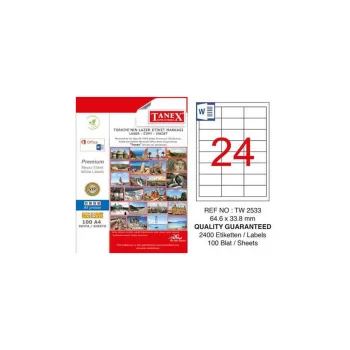 Tanex Lazer Etiket Tw-2533 64.6*33.8 Mm Şeffaf 25li