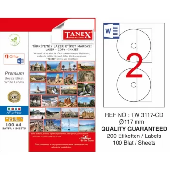 Tanex Lazer Etiket Tw-3117 117 Mm Cd Etiketi 2li