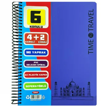Tokaç Ayraçlı Defter 4+2 Spiralli Pp Kapak 6 Bölmeli 180 Yaprak 70 Gram Tok-79041