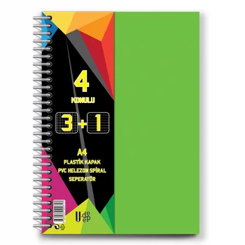 Umut U-deep Spiralli Plastik Kapak 3+1 4 Ayraçlı Defter 100 Yaprak