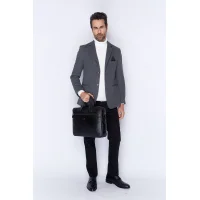 Aka Evrak Çantası 253-60 Floter Parlak Siyah Deri