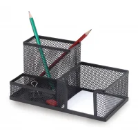 İnox 0645 Ofis Metal Fileli Kalemlik Kombine Set 3 Gözlü Siyah