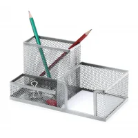 İnox 0652 Ofis Metal Fileli Kalemlik Kombine Set 3 Gözlü Gümüş