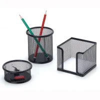 İnox 0683 Ofis Metal Fileli Kalemlik 3lü Set Siyah