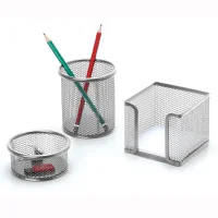 İnox 0690 Ofis Metal Fileli Kalemlik 3lü Set Gümüş