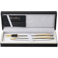 Scrikss 35 Dolma Kalem + Tükenmez Kalem İkili Set Gold Krom