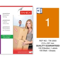 Tanex Lazer Etiket Tw-2000 210*297 Mm Floresan Turuncu 100 Adet