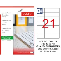 Tanex Lazer Etiket Tw-2124 70*42.43 Mm Beyaz 100lü