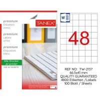Tanex Lazer Etiket Tw-2137 35*37.125 Mm Beyaz 100lü