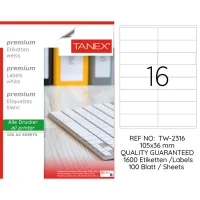 Tanex Lazer Etiket Tw-2316 105*36 Mm Beyaz 100lü
