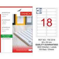 Tanex Lazer Etiket Tw-2318 83*30 Mm Beyaz 100lü