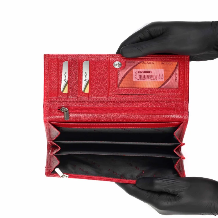 Aka Bayan Cüzdanı 470-8 Hakiki Deri Kırmızı