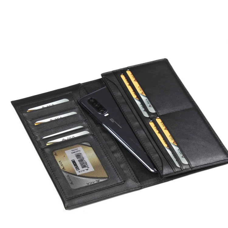 Aka Erkek Telefonluk El Cüzdanı 817-1 Düz Siyah Deri