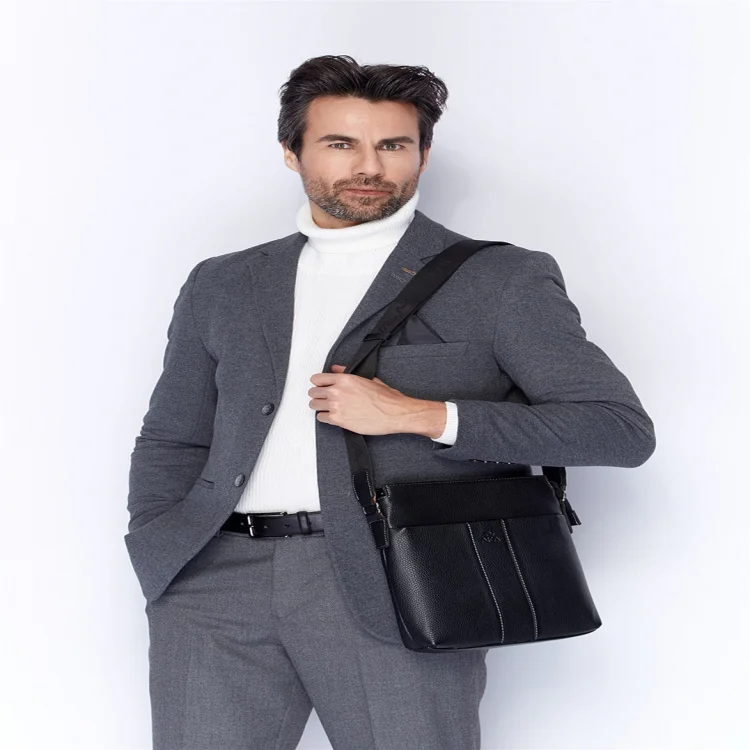 Aka Omuzdan Askılı Çanta 329-2 Floter Siyah Deri