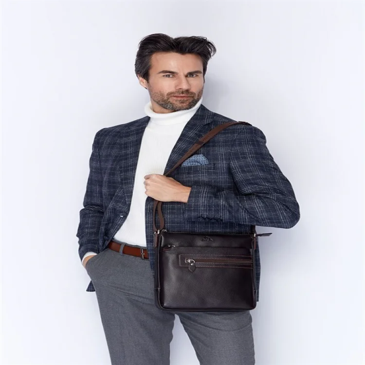 Aka Omuzdan Askılı Çanta 343-61 Floter Parlak Kahve Deri