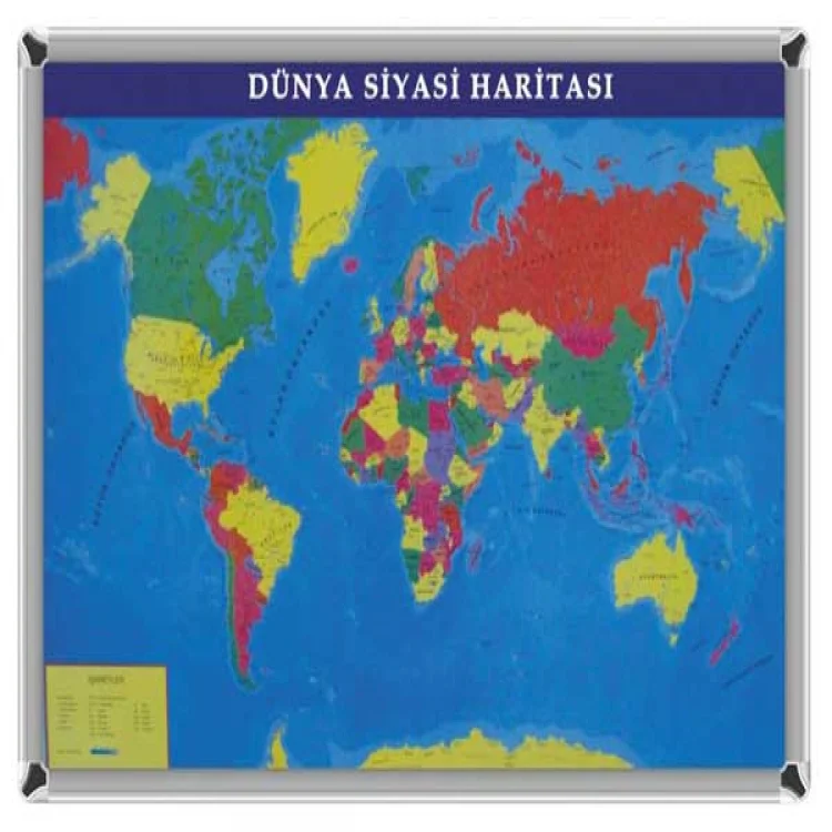 Akyazı Dünya Siyasi Haritası 70*100 Cm Metal Çerçeve 0253