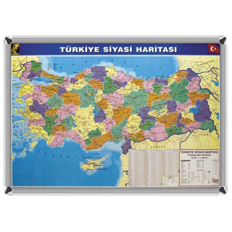 Akyazı Türkiye Siyasi Haritası 70*100 Cm Metal Çerçeve 0251