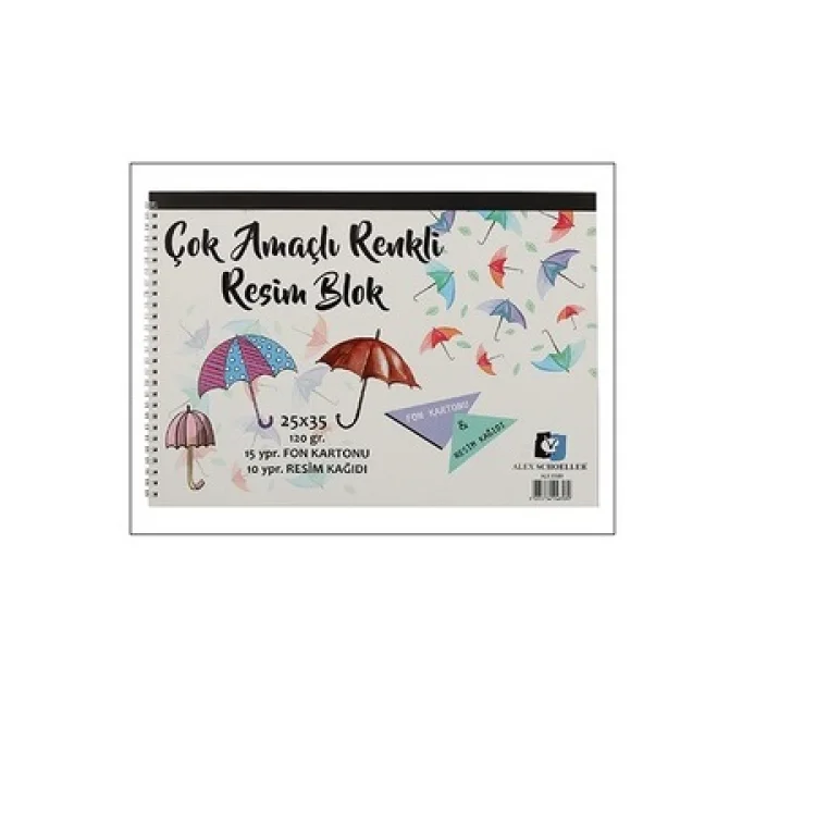 Alex Schoeller Resim Defteri 35x50 Spiralli Renkli Çok Amaçlı 120 Gr 25 Ypr Alx-0299 120.35