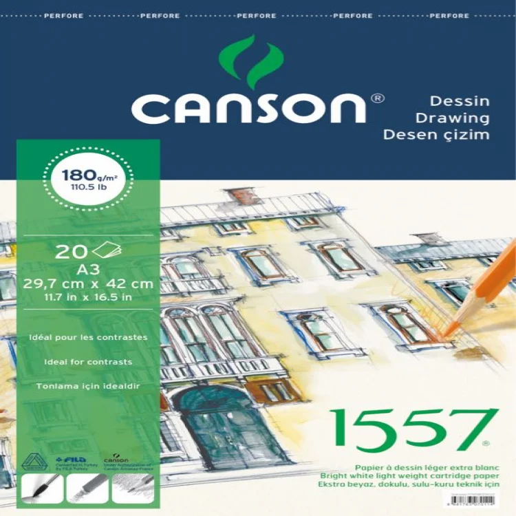 Canson 1557 Resim Ve Çizim Blok 180 Gr A3 - 20 Yp. Üstten Spiralli Fcns18020a3us