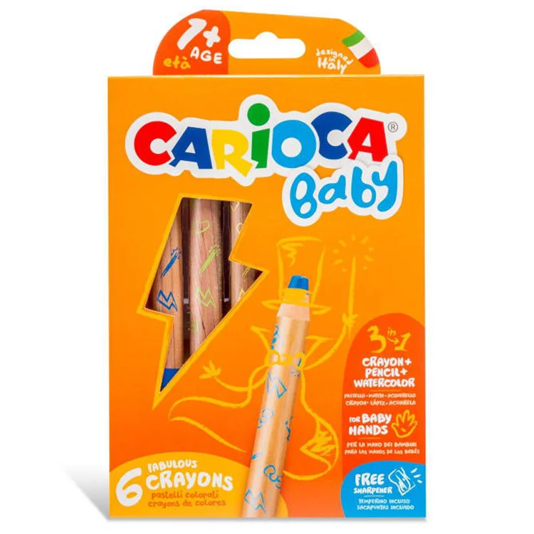 Carioca Jumbo Bebek Ahşap Gövdeli Kuru Boya Kalemi 3 İn 1 6lı 42817