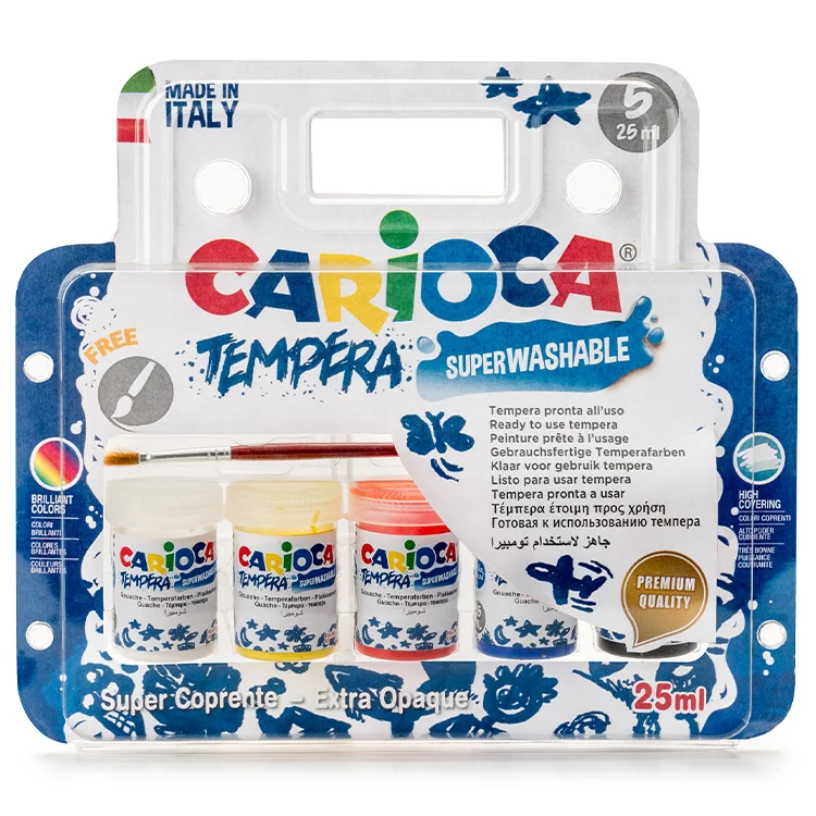 Carioca Tempera Suluboya Süper Yıkanabilir Fırçalı 5*25ml. 5 Rnek Karışık Ko033