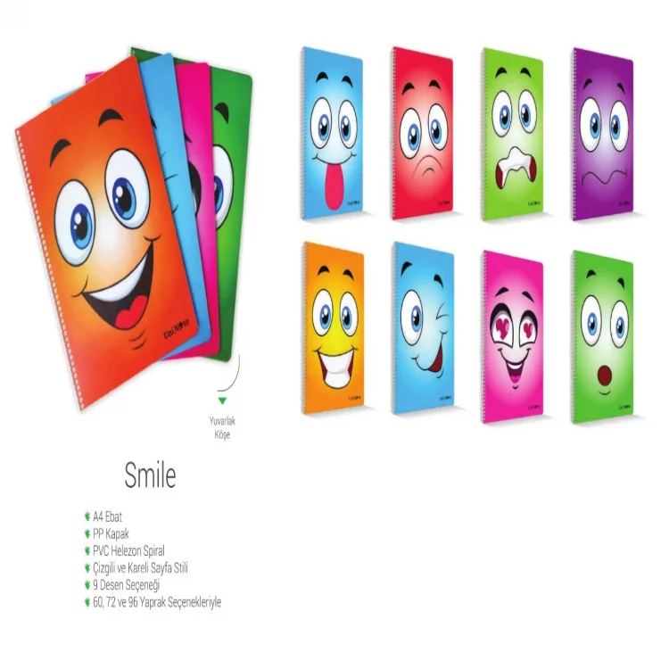 Çınar Smile A4 Spiralli Pp Kapak Okul Defteri 72 Yaprak Çizgili 71104