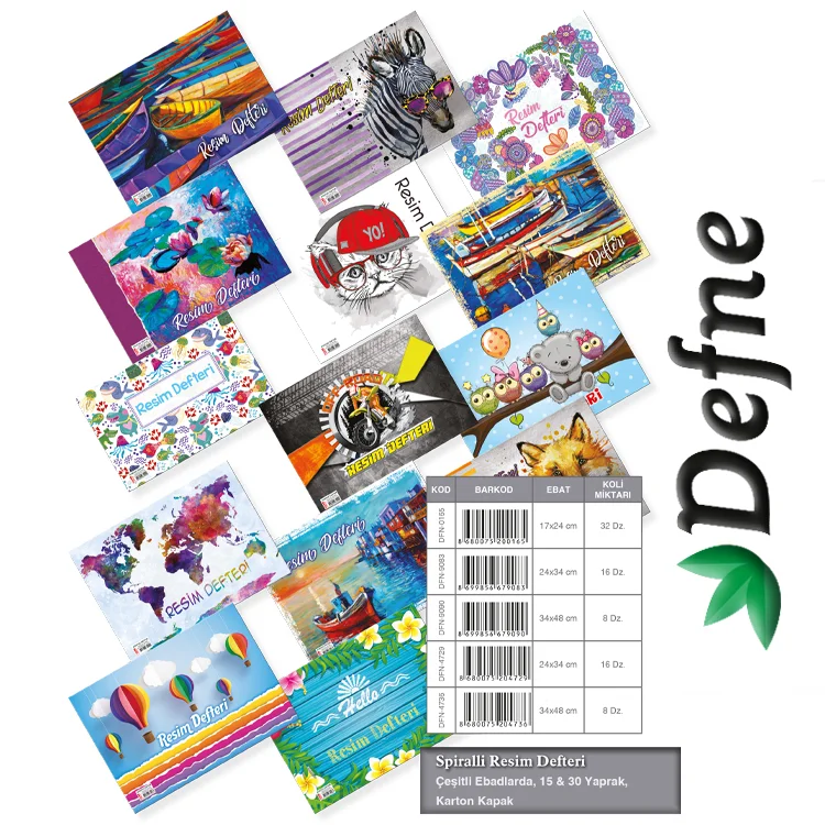 Defne Resim Defteri 24x34 Spiralli Karton Kapak 15 Yaprak Dfn-9083