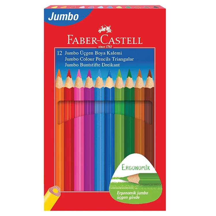 Faber Castell Kuru Boya Kalemi 12 Renk Jumbo Tam Boy Üçgen Fsc 5171116615000