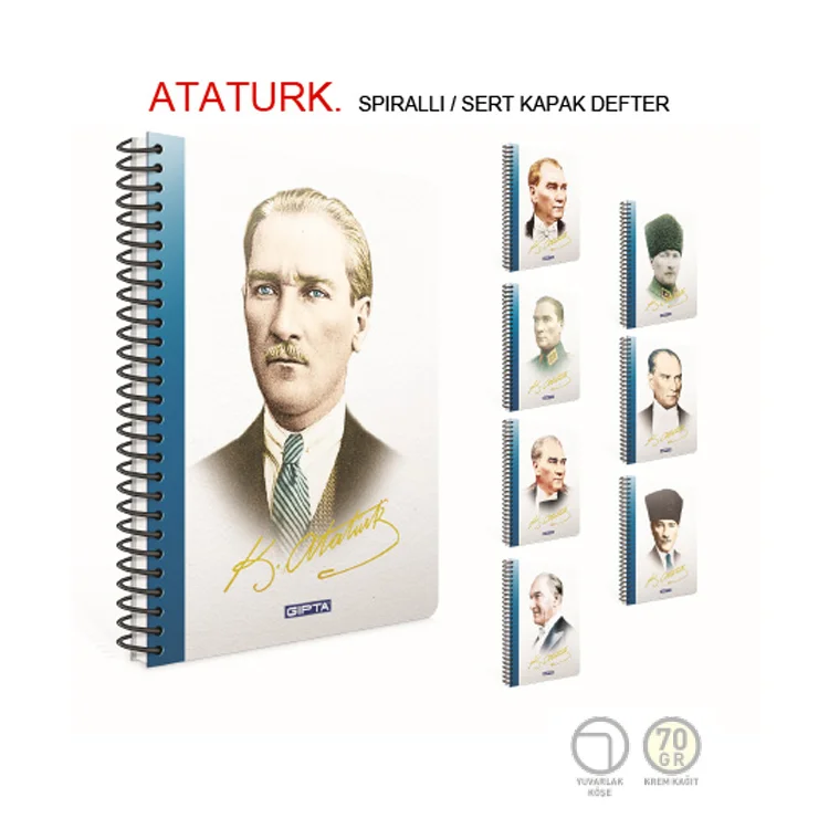Gıpta Atatürk 17x24 Spiralli Sert Kapak Defter 100 Yaprak Çizgili 2650