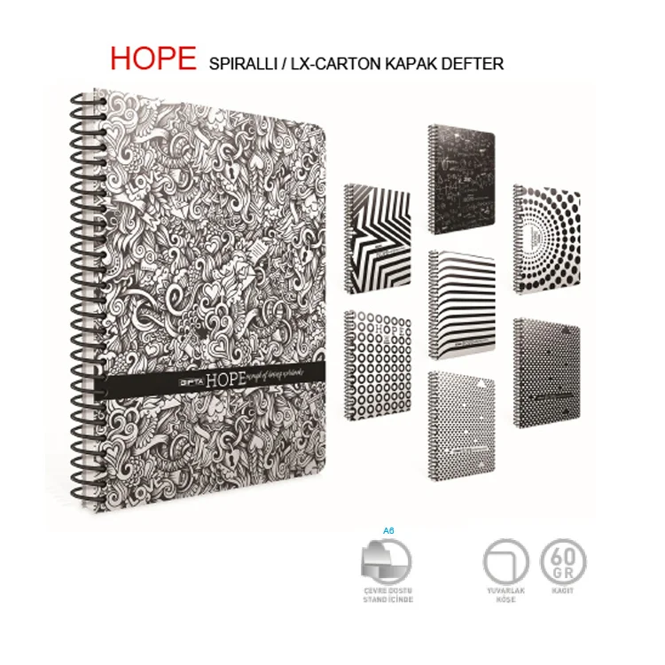 Gıpta Hope 18,5x26 Spiralli Karton Kapak Defter 80 Yaprak Kareli 1195