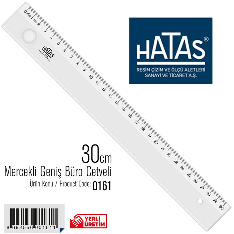 Hatas Cetvel 30 Cm Mercekli Genis Büro Tipi  0161
