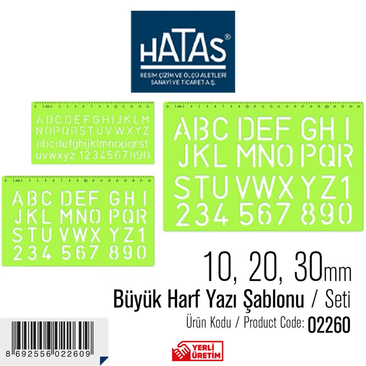 Hatas Şablon Harf Yazi Büyük 10,20,30 Mm Set 2260