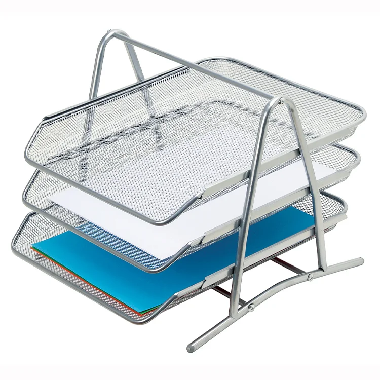 İnox 0591 Ofis Metal Fileli Evrak Rafı 3lü Gümüş