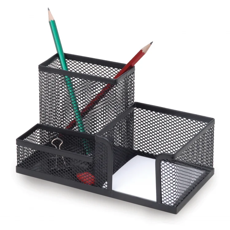 İnox 0645 Ofis Metal Fileli Kalemlik Kombine Set 3 Gözlü Siyah