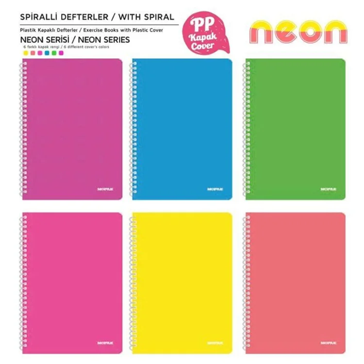 Mopak A4 Spiralli Plastik Kapak Defter Neon 96 Yaprak Kareli