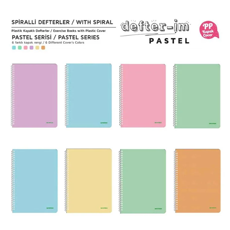 Mopak A4 Spiralli Plastik Kapak Defter Pastel 72 Yaprak Kareli